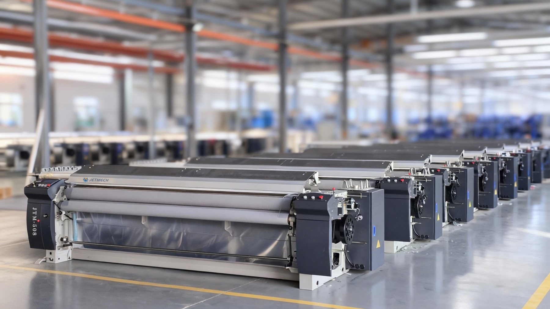 Front production-line view of JETMECH JTM508 waterjet looms